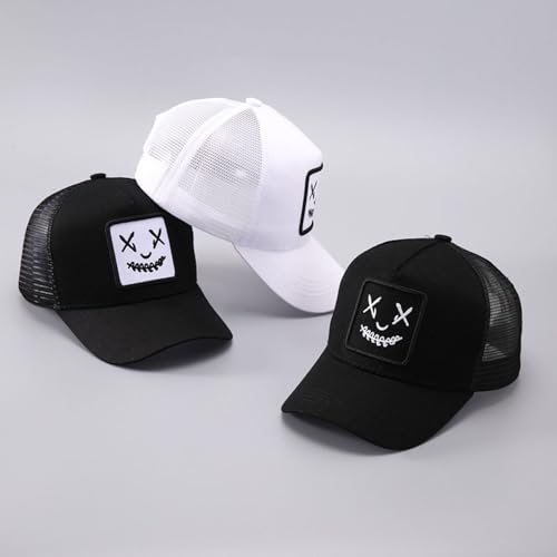 Trucker Hat for Men Women-Mesh Back Breathable Adjustable Snapback Cap-UV Protection Sun Hat for Summer Outdoor Activities - color: Smiling-black