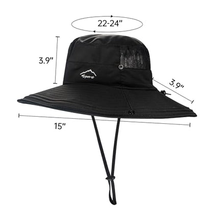 Cooling Sun Hat for Men Women,Wide Brim Bucket Hat Foldable Boonie Hat for Fishing Hiking Garden Safari Beach - color: Black