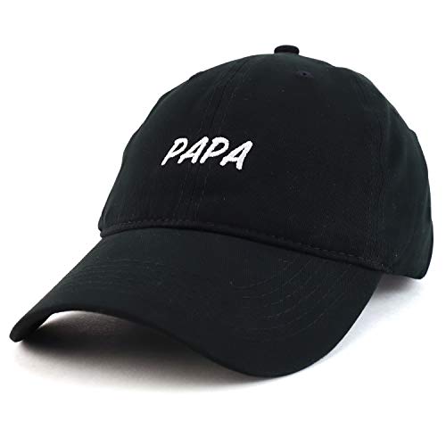 Trendy Apparel Shop Papa Embroidered Soft Crown 100% Brushed Cotton Cap - color: Black