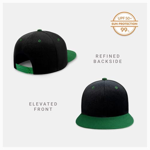 CHOK.LIDS Classic Snapback Flat Bill Hat Blank Adjustable Baseball Cap - color: Black/Kelly Green
