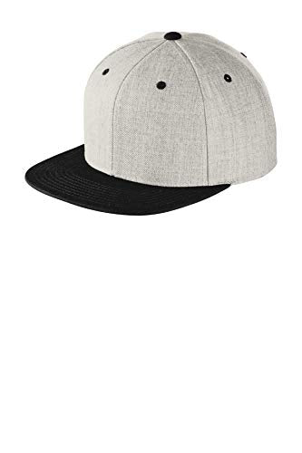SPORT-TEK Unisex Classics Flat Bill Snapback Cap | Snapback Hat for Men & Women, High Profile Design with 7 Position Closure - color: Heather Grey/ Black