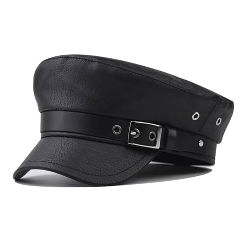 Women's PU Leather Strap Design On Front Fiddler Cap Newsboy Hat Beret Hat Gatsby Hat