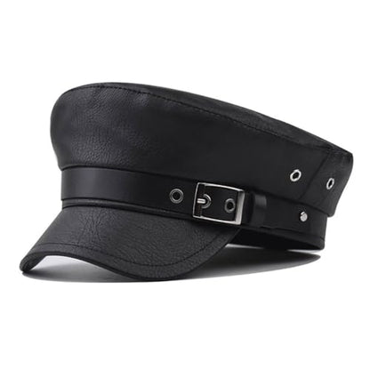 Women's PU Leather Strap Design On Front Fiddler Cap Newsboy Hat Beret Hat Gatsby Hat