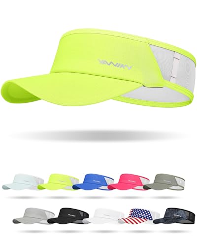 Sports Sun Visor Hats for Women Men Lightweight Breathable Cooling Stretchy Visors Foldable UPF 50+ for Running Tennis Golf - color: Fluorescent Yellow