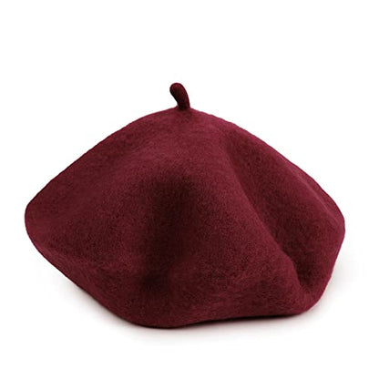 Wheebo Berets for Kids Wool French Beret Hats Artist Painter Hats for Little Girls Boys Solid Color Style - color: Burgundy