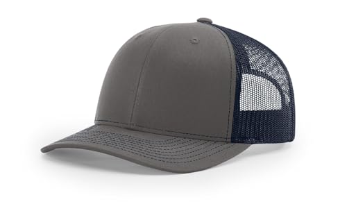 Richardson 112 Trucker Hat - Premium Blank Baseball Cap, Adjustable Snapback Hat - Structured Six Panel Richardson Blank Hats - color: Charcoal/ Navy