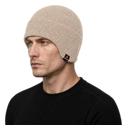 TOP-EX Waterproof Ear Flap Beanie for Men, Polartec Fleece Lined - color: Beige, size: Medium-Large