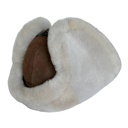 Handmade Sheepskin Leather Trapper Hat – Aviator Cap with Fur Lined Ear Flaps, Shearling Russian Ushanka Winter Hat - color: Caramel, size: Large