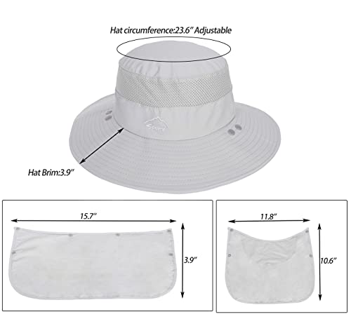 Fishing Hat for Men, Outdoor 3 in 1 Sun Hat Summer Safari Boonie Cap - color: Light Grey