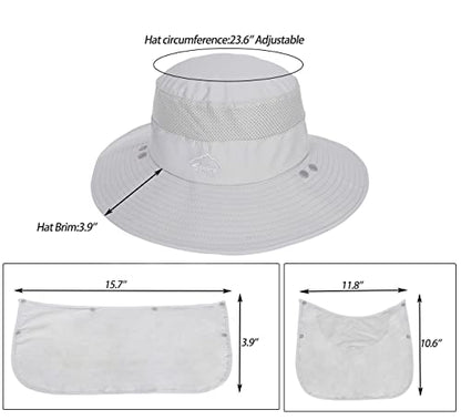 Fishing Hat for Men, Outdoor 3 in 1 Sun Hat Summer Safari Boonie Cap - color: Light Grey