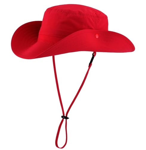 Connectyle Sun Hat for Men Women Outdoor UV Protection Safari Hat for Fishing Hiking Gardening Breathable Cowboy Hat UPF50 - color: Red