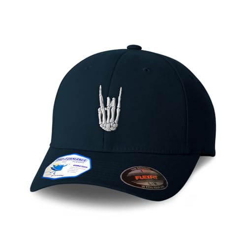 Custom Flexfit Cap for Men & Women Embroidered Skeleton Finger Skull Hand Flexfit Hats Baseball Caps - color: Dark Navy Design Only, size: Large-X-Large