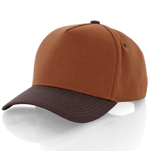 Daxton Men Original Trucker Hat Cotton Twill with Adjustable Snapback 5 Panel A-Frame Cap - color: 2 Pack - All Black, Rust Brown