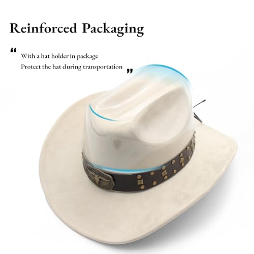 LIDHAY Cowboy Hat for Women Men with Shapeable Wide Brim Western Suede Hat for Cowboys and Cowgirls - color: Beige