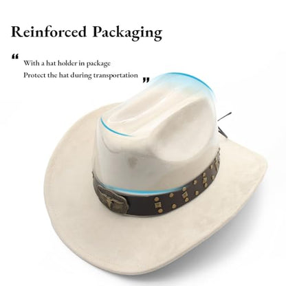 LIDHAY Cowboy Hat for Women Men with Shapeable Wide Brim Western Suede Hat for Cowboys and Cowgirls - color: Beige