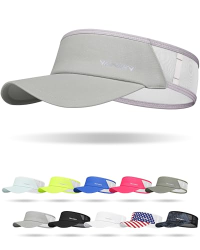 Sports Sun Visor Hats for Women Men Lightweight Breathable Cooling Stretchy Visors Foldable UPF 50+ for Running Tennis Golf - color: Grey