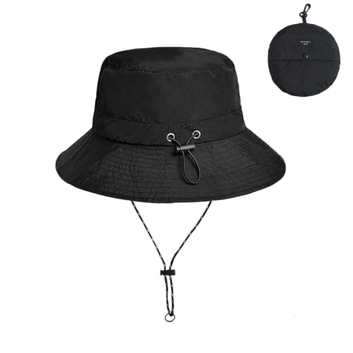 Packable Sun Bucket Hat for Women Men Wide Brim Outdoor Hiking Hat - color: Black