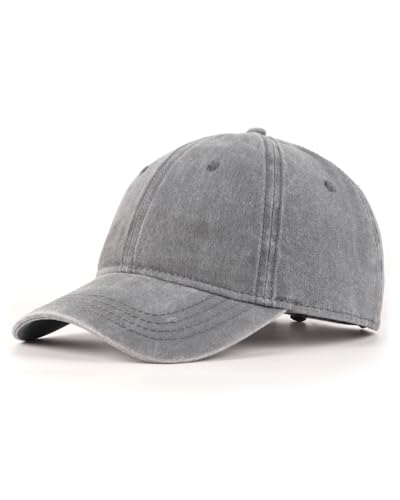 Zylioo XXL Baseball Cap for Big Heads Men Women, Washed Denim Dad Hat - color: Gray, size: Large