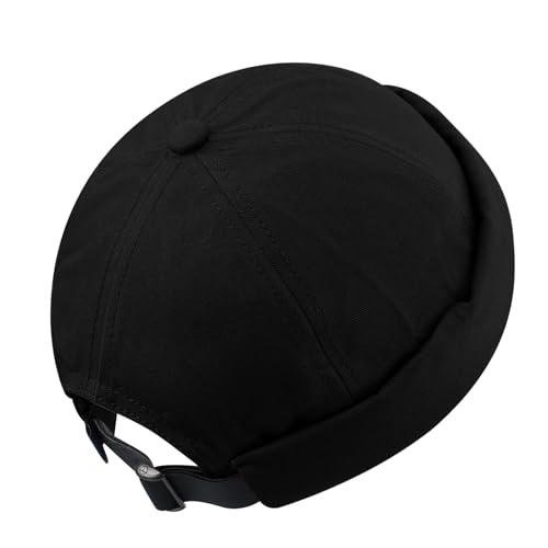 CLAPE Thick Cuff Brimless Caps for Men Washed Cotton Retro Worker Hat Rolled Cuff Harbour No Visor Sailor Fisherman Leon Hat