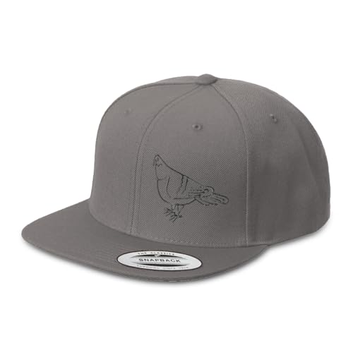 Custom Snapback Hat for Men Flat Bill Left Side Panel Hats Pigeon Bird Style 2Embroidery Embroidered Flat Bill Hat Acrylic - color: Dark Grey Design Only