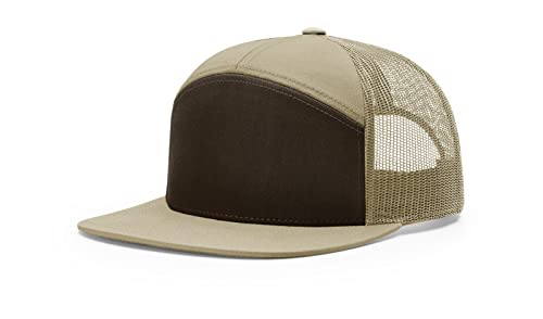 Richardson 168 Hi-Pro 7 Panel Adjustable Snapback Trucker Mesh Back Cap - color: Brown/Khaki