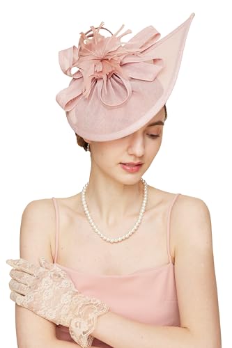 Gionforsy Fascinator Hats for Women Flower Tea Party Hats Pillbox Hat - color: Pink