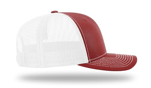 Richardson 112 Trucker Hat - Premium Blank Baseball Cap, Adjustable Snapback Hat - Structured Six Panel Richardson Blank Hats - color: Cardinal/White