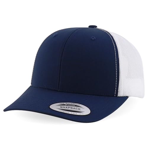 Trendy Apparel Shop Oversize XXL Structured Blank 6 Panel Retro Trucker Mesh Cap - color: Navy White