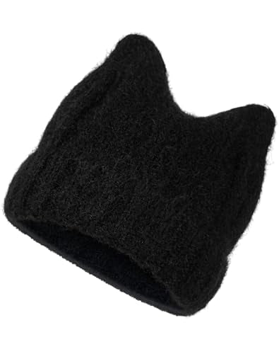 fauson Winter Hats for Women - Knitted Thermal Beanie for Women Skull Cap Womens Winter Hat Valentines Day Gifts for Her - color: Black