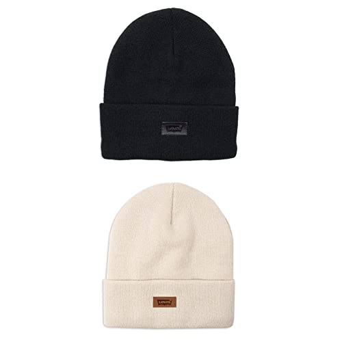 Levi's Mens All-Season Hero Beanie Soft Knit Cuffed Winter Hat, Warm & Comfortable Everyday Style - color: Black Solid & Cream Solid