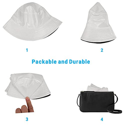 Reversible PU Leather Bucket Hats for Women Solid Color Double Wear Summer Hat Unisex - color: White