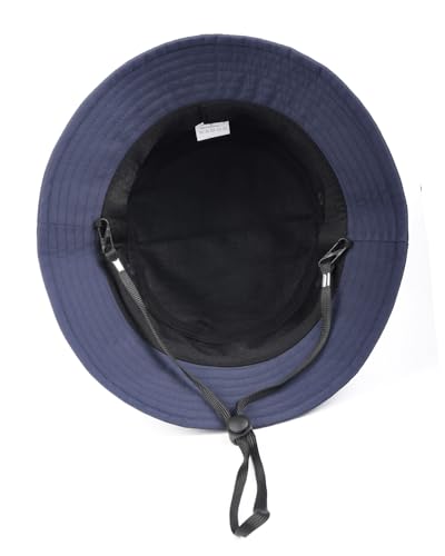 Zylioo XL XXL Bucket Hat for Big Heads, Quick Dry Travel Sun Hat with Strap - color: Navy Blue, size: Small-Medium