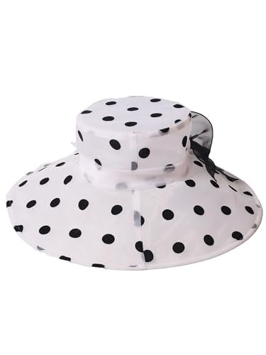 Organza Kentucky Dots Fascinator Hat for Women Ladies Wide Brim Big Sun Hats Wedding Church Hat Derby Cap - color: White and Black