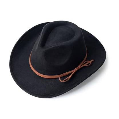 Suede Cowboy Hat for Women & Men Classic Western Hats - color: Black