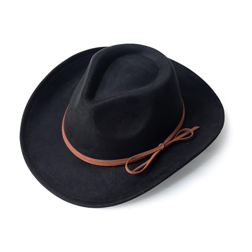 Suede Cowboy Hat for Women & Men Classic Western Hats - color: Black