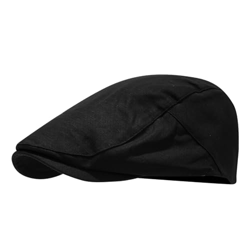 Quanhaigou Men's Cotton Flat Ivy Gatsby Newsboy Driving Hat Adjustable Irish Cabbie Ivy Driving Hunting Cap - color: Breathable Black