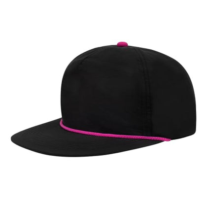 TOPTIE 5-Panel Rope Snapback Baseball Cap, Adjustable Flat Brim Hat, Quick Dry Soft Top Cap for Men Women Outdoor - color: Black/Hot Pink