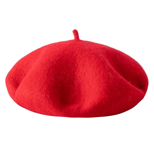 Lanzom Wool Blend Women Beret Hat French Beret Cap Winter Fashion Solid Color Hat for Women Girls Lady - color: Red