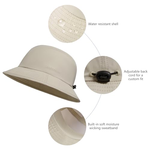 BASSDASH UPF50+ Fishing Bucket Hat for Men Women Lightweight Water Resistant Packable Outdoor Summer Sun Hats FH13 - color: Light Khaki