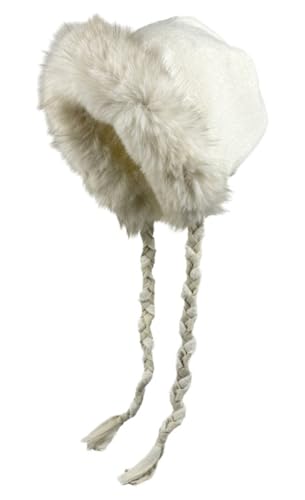 Women Winter Fleece Beanies Hat with Ear Flaps Soft Warm Crochet Skull Cap - color: C White