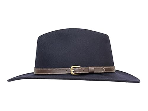 Bigalli Adventure Merino Wool Felt Fedora, for Men or Women, Crushable, Water-Resistant, UV Certified, Leather tirm | Outback - color: Navy, size: Large
