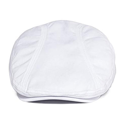 BOTVELA Men Cotton Twill Newsboy Flat Hat Fitted Cap - color: White, size: 7 3/8