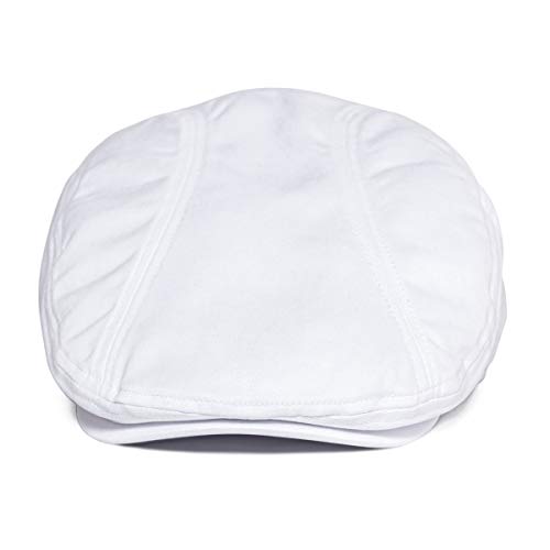 BOTVELA Men Cotton Twill Newsboy Flat Hat Fitted Cap - color: White, size: 7 5/8