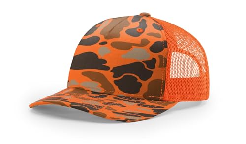 Printed Five-Panel Trucker Hat by Cotton Paperie - color: Blaze Duck Camo/ Blaze