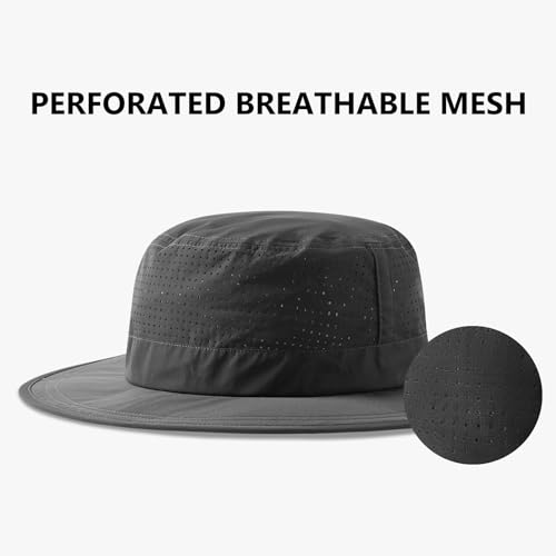 UPF 50+ Bucket Sun Hat with Laser Perforated Mesh Cooling Adjustable Breathable Lightweight for Outdoor Men Women - color: Dark Grey
