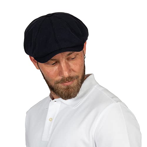 8 Panel Newsboy Cap – Linen Blend with 100% Cotton Lining - color: Dark Blue, size: XX-Large