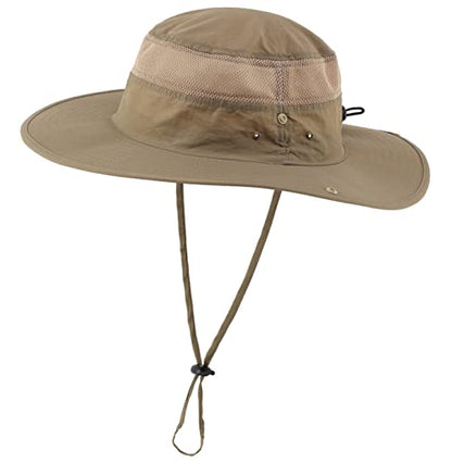 Connectyle UPF 50+ Wide Brim Sun Hat for Men Breathable Cowboy Boonie Hats Outdoor Bucket Hat for Fishing Hiking Safari - color: Dark Khaki