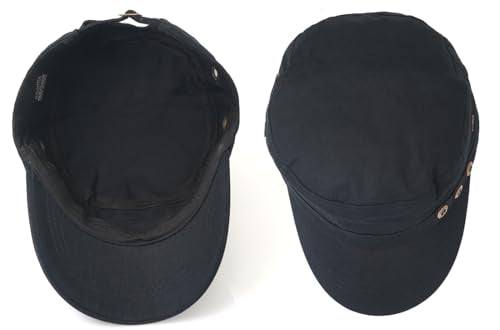 Men's Military Cadet Hat Flat Top Newsboy Cap - color: A - Black