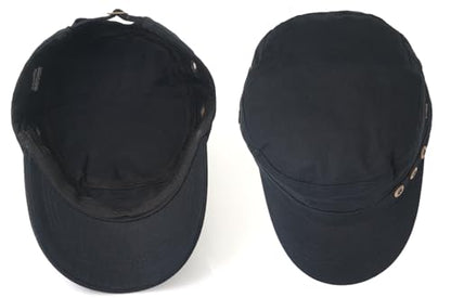 Men's Military Cadet Hat Flat Top Newsboy Cap - color: A - Black