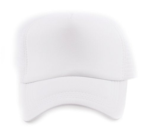 NYFASHION101 Plain Mesh Trucker Hat - Breathable 6-Panel Daily Snapback Cap, Customizable Ideal for DIY Embroidery & Patches - color: White